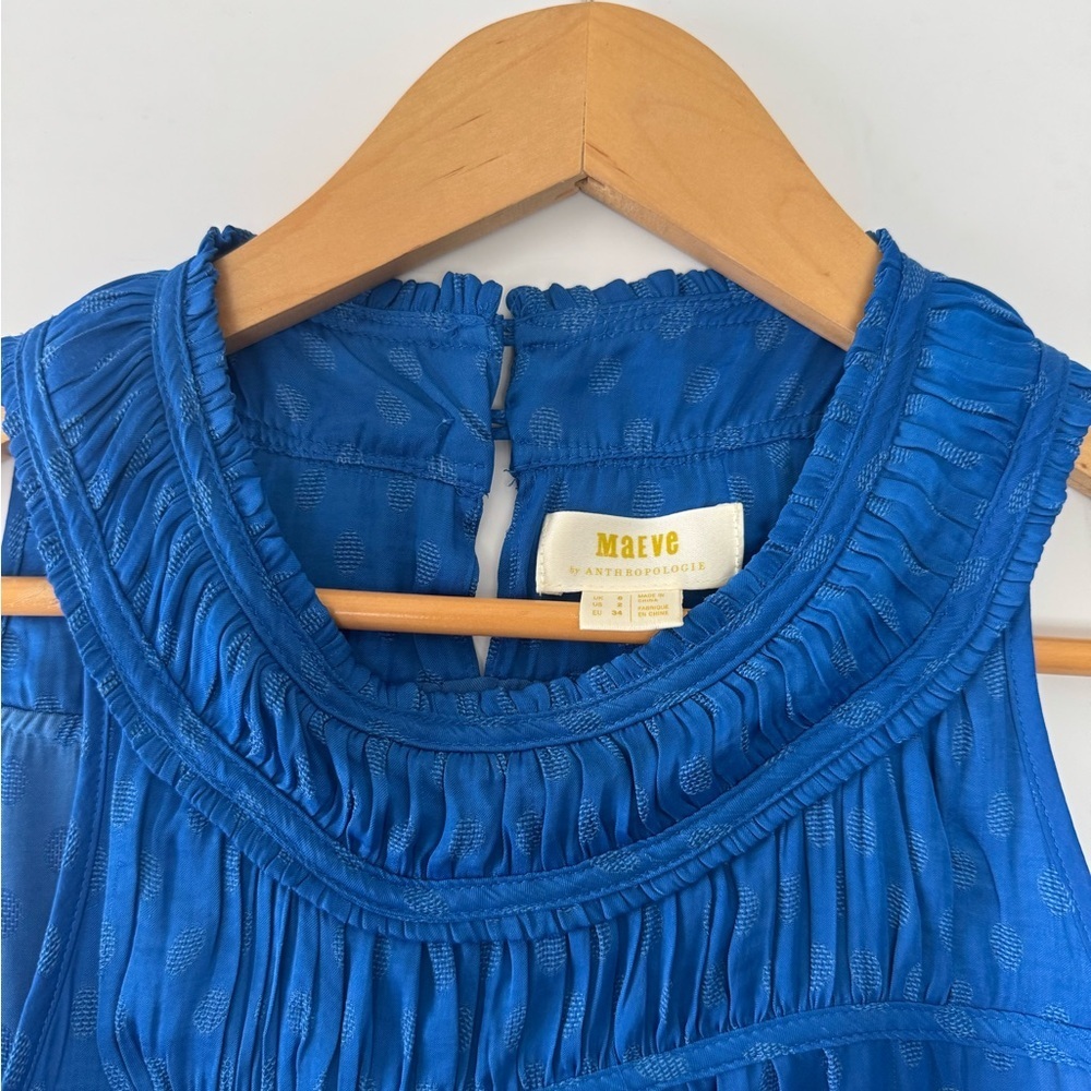 Anthropologie Maeve Blue Clovis Pleated Top Sleeveless Blouse - Picture 6 of 9